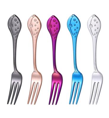 China Customized sustainable personalized stainless steel304 logo stripper shape fruit fork, fork for cake for sale