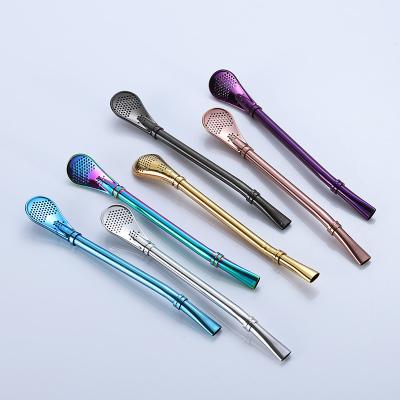 China Wholesale Custom Disposable Logo 304 Stainless Steel Reusable Metal Rose Gold Straws, Iridescence Filter Straws Drinking Spoons for sale