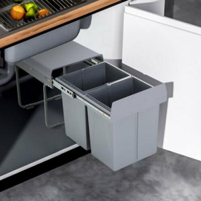 China Cover Rolling Type Pull Out Kitchen Trash Recycle Soft Close Bin Under Sink Waste Bin Pull Out Bin Recycling Cabinet Bin for sale