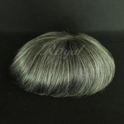 China Curl V PU Nice Hairline Mens Natural Looking Front Hair Man Stocks Gray Hair Wig Natural Hairline Unitard for sale