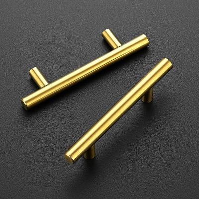 China Wholesale Modern Contemporary Matte Black Kitchen Cabinet Stainless T Bar Handles Brushed Nickel Silver Gold Furniture Drawer Wardrobe Pulls for sale