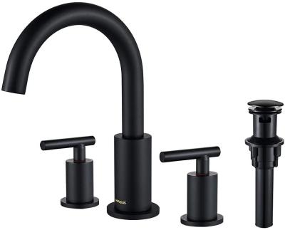 China Widespread High Handle Faucets Two Arc Bathroom Sink Faucet 3 Hole With Auto Drain And Water Supply Lines, Matte Black for sale