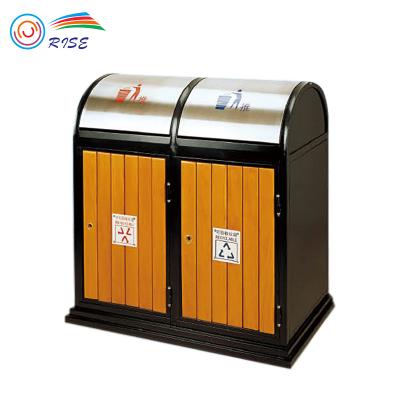 China Outdoor Wpc+iron Sustainable Waste Bin Waste Bin Garbage Trash Garbage Waste Recycle Bin for sale