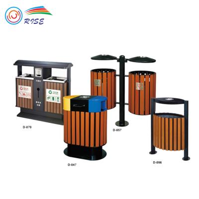 China Outdoor Round Brown Street Sustainable Recycling Double Rubbish Trash Bin Trash Can for sale