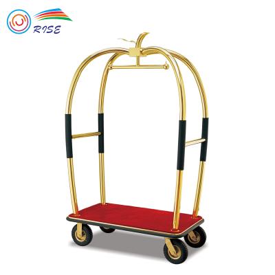 China Modern Hotel Use Luggage Carts , Hotel Tube Lobby Luggage Trolley Solid Brass Wheels for sale