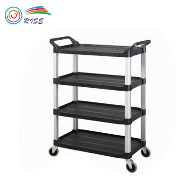 China Durable High Quality Black Plastic 4 Tier Restaurant Dish Collection Hotel Serving Cart Trolley for sale