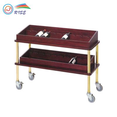 China Modern Guest Room 2 Row Hotel Wine Bar Cart Solid Wood Wine Trolley Liquor Service Trolley for sale