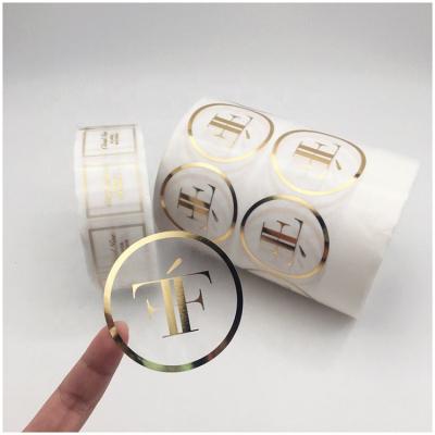 China Waterproof Bulk Custom Brand Peelable Rose Gold Foil Printing Adhesive Stickers Hot Stamping Paper Labels for sale