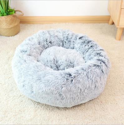 China Soft Fuzzy Calming Plush Luxury Dog Dropshipping Marshmallow Cuddler Nest Viable Washable Donut Soft Beds for sale