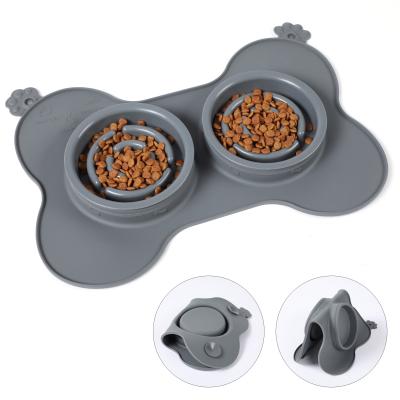 China Dropshipping Viable 3 in 1 Silicone Pet Cat Food Water Slow Feeder Dog Bowl for sale