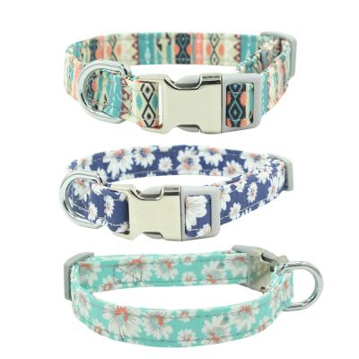 China Viable Flower Design Dropshipping Metal Adjustable Buckle Engraving Name Pet Puppy Logo Custom Dog Collar for sale