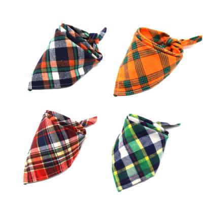 China Reversible Dropshipping 24 Colors PET Viable Cotton Triangle Bibs Scarf Paint Plaid Dog Bandana Washable Reversible Bandana for sale