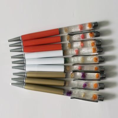 China Promotional Floating Pen Dropshipping Metal Fancy Flower Floating Liquid Floral Ballpoint Pen for sale