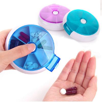 China 7 Day Promotional Gift Rotary Round Button Plastic Decorative Pill Box for sale