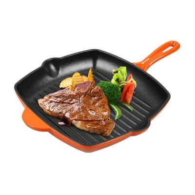 China General use for gas enamel cast iron grill pan steak grill griddle pan and induction cooker for family kitchen for sale