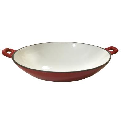 China Sustainable hot sale traditional cast iron wok pan with ear handles BSCI LFGB approved cast iron cookware for sale