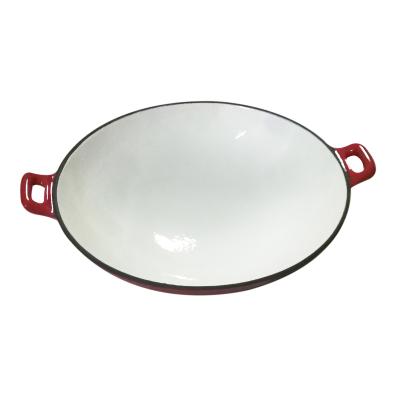 China Sustainable China OEM Preseasoned Cast Iron Wok Cast Iron Kitchen Cookware With Double Handle for sale