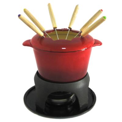 China Sustainable Wholesale Cast Iron Cheese Fondue Fondue Set With Enamel Coating for sale