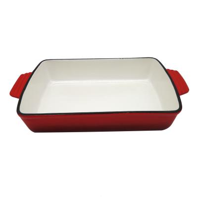 China General Use For Rectangular Gas Chef And Induction Cooker Classic Cast Iron Enameled Cooking Pan Roasting Baking Dish for sale