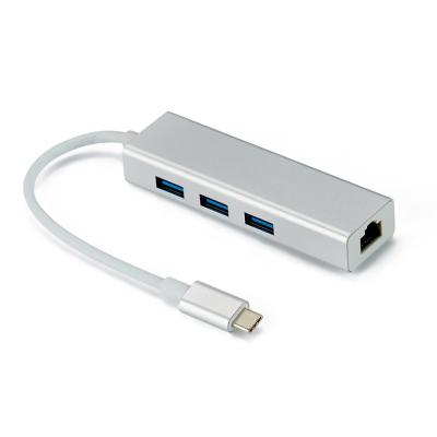 China LAPTOP Factory Price Aluminum Alloy Usb Type Gigabit C To RJ45 Network Card +Usb 3.0 Adapter Hub Usb C Hub 3 Port for sale