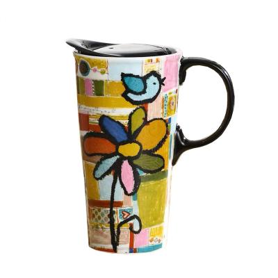 China Sustainable Creative Ceramic Mug Large Coffee Mugs Lunch Cup Office Cup With PP Lid for sale