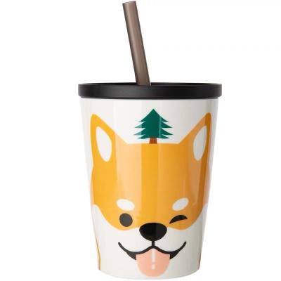 China Sustainable Double Wall Ceramic Mug With Lid And Straw Insulated Mug Customization Oversized Mug for sale