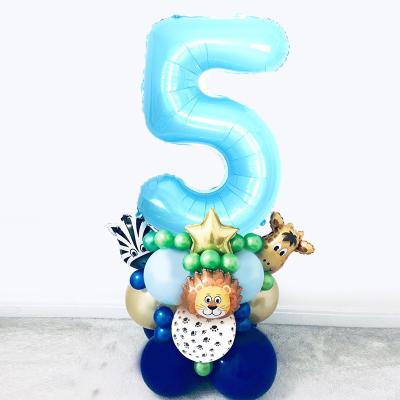 China New Year Birthday Number Balloon Set Kids Birthday Party Decor/Jungle Forest Animal Shape Foil Balloon Gifts Design 1st Birthday Theme Party for sale