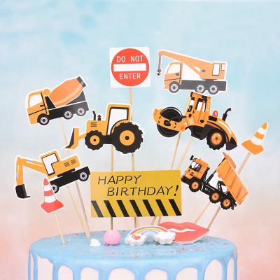 China Paper Boy Toy Car Truck Paper Diy Kids Decorating Tools Engineering Construction Machinery Excavator Cake Topper for sale