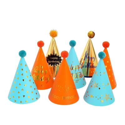 China Black Prince Princess Crown Happy Birthday Paper Hat Birthday Party Decorations Kids Pink Paper Boy Hats Girl for sale