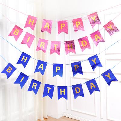 China Colorful Holiday Decoration Dropshipping Background Decoration Banner Happy Birthday Pull Flag for sale