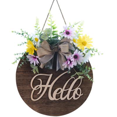 China Wood/Plastic Artificial Flower Door Decoration Wreath Welcome List Rabbit Ear Leaf Farmhouse Listing Welcome House Number Pendant for sale