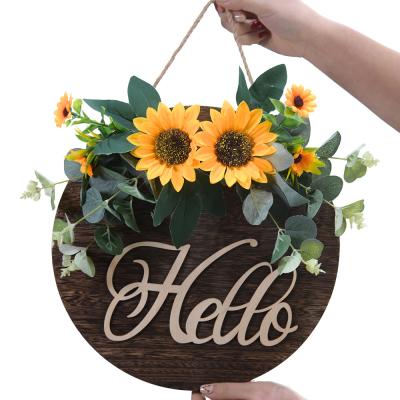 China Artificial Flower Door Decoration Wreath Home List Rabbit Ear Leaf Farmhouse Listing Welcome House Number Pendant for sale