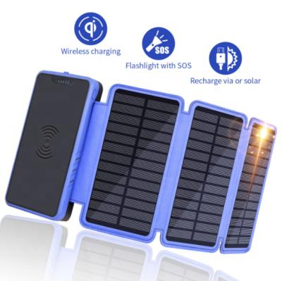 China Hot Selling Sloar Panel Charging Amazon Solar Power Bank Wireless Charger 20000mah 30000mah Solar Foldable Power Bank for sale