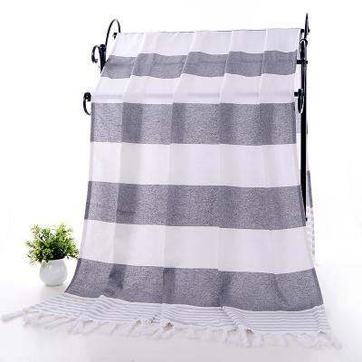 China Hypoallergenic Turkish Tassel Beach Towel Beach Stain Factory Cotton Bath Towel Striped Adult Bath Towel for sale