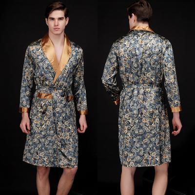 China Wholesale ice men's breathable kimono satin kimono robe men's long sleeve bathrobe nightgown pajamas home clothes for sale