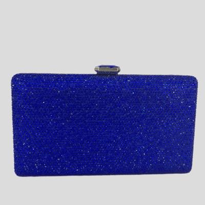 China Royal Blue Bridal Minaudiere Purses Rhinestone Wedding Party Crystal Box Clutch Evening Handbags Elegant Metal Women Purse for sale