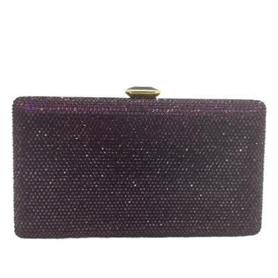 China Bridal Minaudiere Handbags Rhinestone Purple Wedding Party Crystal Box Clutch Evening Handbags Elegant Metal Women Purse for sale