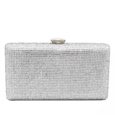 China Bridal Minaudiere Handbags Purses Rhinestone Silver Wedding Party Crystal Box Clutch Evening Handbags Elegant Metal Women for sale