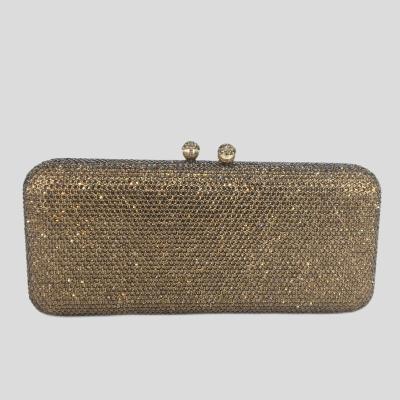 China Metal Brown Women Crystal Box Clutch Long Evening Bags Wedding Party Dinner Rhinestone Bridal Purse Purse for sale