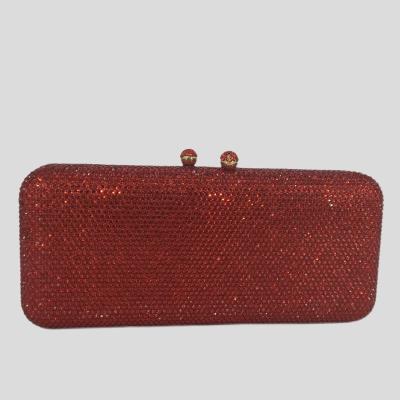 China Red Women Crystal Box Clutch Long Evening Metal Bags Bridal Wedding Party Dinner Rhinestone Handbag Purse for sale