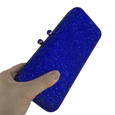 China Blue Metal Ladies Evening Purse Rhinestone Long Evening Clutch Bag Wedding Party Dinner Purse Bridal Purse for sale