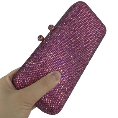 China Fuch Elegant Clutch Bags Metal Grab Rhinestone Handbag Evening Party Dinner Long Clutches Bridal Purse for sale