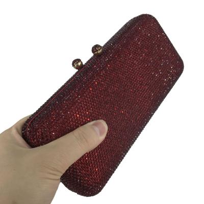 China Rhinestone Wine Red Metal Shoulder Bag Clutch Evening Clutches Bridal Long Purse Wedding Party Dinner Purse for sale