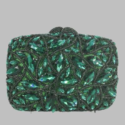 China Emerald Green Women Crystal Clutch Evening Clutches Metal Wedding Handbags Diamond Purses Rhinestone Bridal Bag for sale