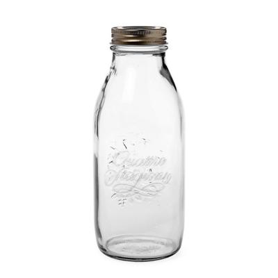 China Eco-freindly 1000ml 1L Liter Kitchen Storage Milk Glass Bottle Drinks Fruit Juice Screw Cap Bottle With Metal Lid for sale