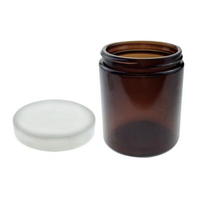 China Stock Round Shape 250ml Amber Glass Candle Jars For Candle Making With Lids for sale