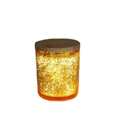 China Stock Luxury Gold Color Unique Empty Glass Candle Jar With Bamboo Lid for sale