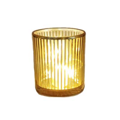 China Stock Luxury Empty Golden Color Glass Candle Jars With Bamboo Lid For Candle Making for sale