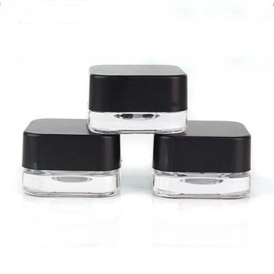 China Clear Stock 5g Square Shape Eye Cream Cosmetic Glass Jar With Black Lid for sale