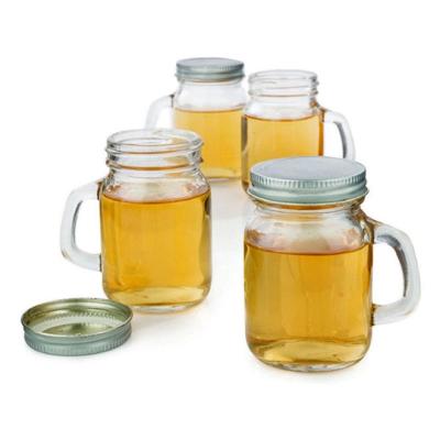 China Stock Clear Glass Salad Jar Honey 4oz Drinking Mug For Beer Juice With Handle for sale